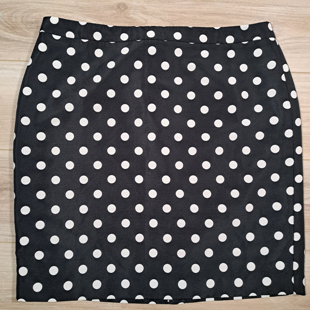 LOFT Black White Polka Dot Pencil Skirt Career Knee Length Lined Womens Size 16